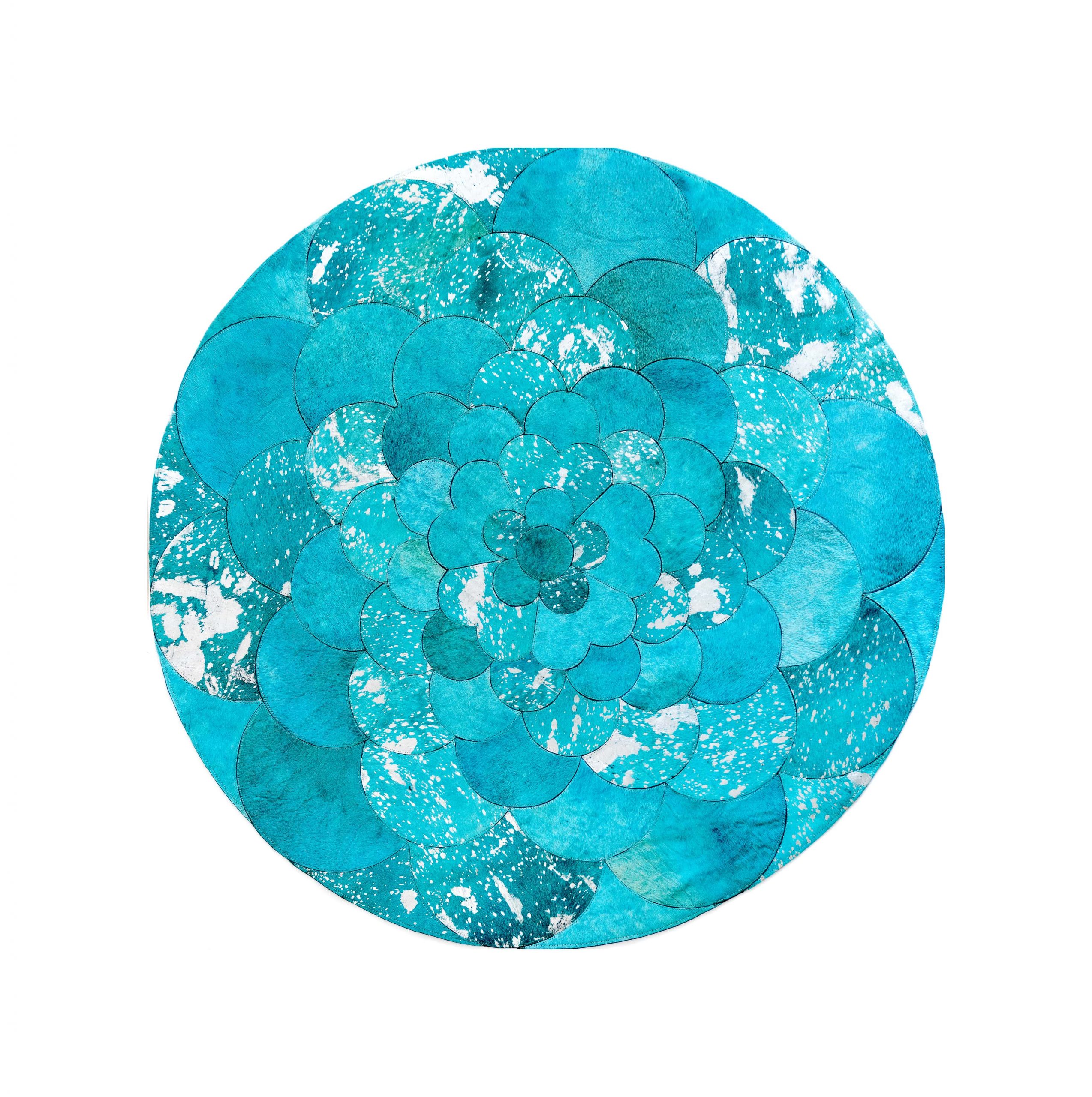 Round Turquoise Silver Flower Hide Rug - round carpets by The Cinnamon Room