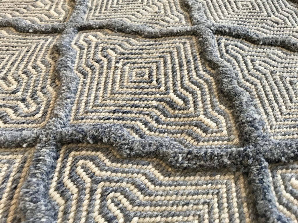 Tufted Blue and White Wave Diamond Outdoor Rug - The Cinnamon Room